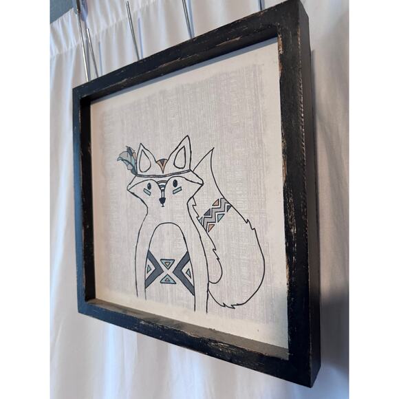 Boho Fox Wall Art - Framed Print with Feather Hat, 12.5" x 12.5" - Picture 3 of 7